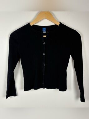 Old Navy Girls Black Ribbed Henley Long Sleeve Top Size Medium (8) everyday
